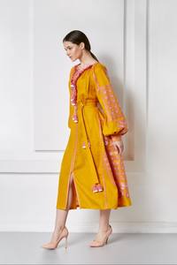 Elegante Pretty Lady Floral bordado lateral hendidura manga dividida Maxi vestido al por mayor India ucraniano bordado manga larga Maxi - Product Image 3