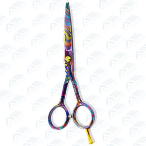 กรรไกรตัดผมสเตนเลสแบบตรงสำหรับร้านเสริมสวยใช้ซ้ำได้เป็นมิตรกับสิ่งแวดล้อมพิมพ์สีสันสดใส - Product Image 3