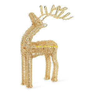 Estatuilla de ciervo de alambre dorado, escultura de Reno hecha a mano, arte Animal moderno, artesanía de Metal decorativa coleccionable, decoración elegante para el hogar - Product Image 1