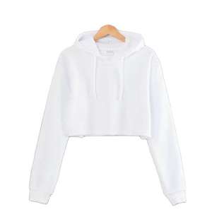 Sudadera con capucha de algodón en blanco de fabricante al por mayor de ropa personalizada para mujer, tops cortos de manga larga para gimnasio, Sudadera con capucha OEM con servicio - Product Image 4