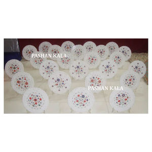 Plaque de forme ronde avec incrustation de marbre luxueuse et belle avec motif floral pour la décoration de la maison et les cadeaux d'affaires. - Product Image 1