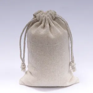 3x 5英寸环保双拉绳棉平纹布袋茶香料香草包装/高品质茶叶包装平纹布袋