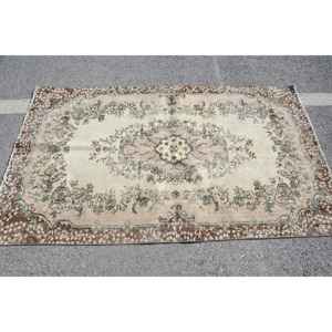 Alfombra de 3.9x6.7 pies, Alfombra Turca Vintage, Alfombra Floral Beige Marrón - Product Image 2