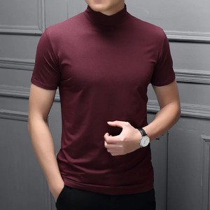 Camiseta de manga corta con Cuello medio alto para hombre, 100% algodón, cuerpo delgado, Color sólido, elementos esenciales de verano - Product Image 4