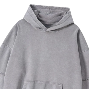 เสื้อฮู้ดผู้ชายโอเวอร์ไซส์โอเวอร์ไซส์ผ้าคอตตอนผ้าฟลีซเปิดไหล่เสื้อสเวตเชิ้ตลำลองทรงหลวม - Product Image 2