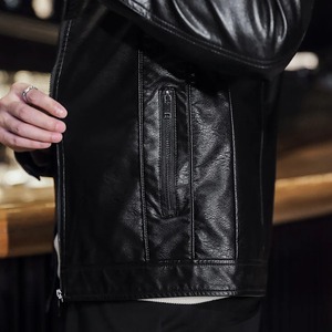 Chaqueta de Motociclista de Cuero Personalizable para Hombre, Estilo Urbano de Invierno, con Logotipo en Relieve, Piel de Vaca y Tela de Lona - Product Image 5