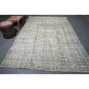 พรมขนสัตว์สไตล์ตุรกีโบราณสีเขียวคลาสสิก6.8 x 10.1ft สี่เหลี่ยมผืนผ้าดีไซน์สำหรับห้องนั่งเล่นห้องโถงพร้อมแผ่นรองทำจากยาง - Product Image 1