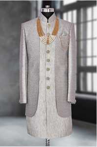 Robe SHERWANI en BROCADE avec pantalon blanc pour tenue de soirée/robe de mariée @ INDO-WESTERN, dernière collection 2023 - Product Image 3