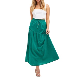 Custom Women's Asymmetric Tier Maxi Skirt Proshah Drawstring Waist Tiered Design Lined 100% cotton Loose Fit lady skirts jade - Product Image 1
