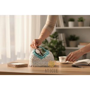 ATICUE Women's Handmade Cotton Rope Crochet <b>Bag</b> Stylish Durable 9x6x7 Inch <b>Small</b> Handbag with Open Closure Solid Color Pattern - Product Image 2