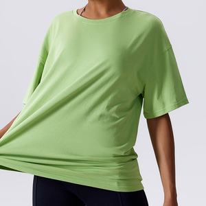 Camiseta extragrande de verano de alta calidad con logotipo personalizado OEM para mujer, camiseta de manga corta para gimnasio, entrenamiento, fitness, yoga, ropa de manga corta - Product Image 4