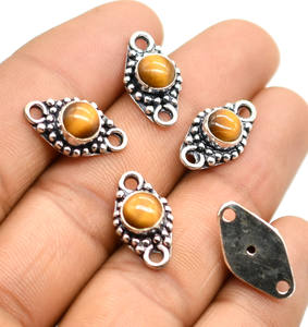 Oeil de Tigre Plaqué Argent Antique Pierres Précieuses Double Boucle Connecteur 20X11mm NC48 Fabrication de Bijoux Charme Résultats Lot - Product Image 1