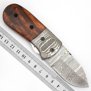 มีดพับได้ใบมีดเหล็กดามัสกัสแบบมีสไตล์ที่จับไม้ - Product Image 6