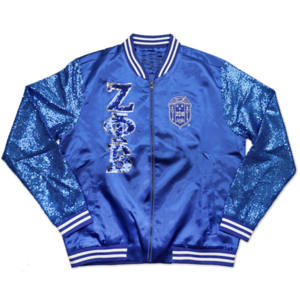 Veste à paillettes ZPB-Bleu royal | Veste Zeta Phi Beta 100% polyester avec logo d'équipe brodé sur le devant | Vêtements grecs élégants - Product Image 1
