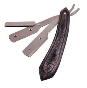 Maquinilla de afeitar desechable profesional para salón con mango de madera negro Afeitado de garganta de corte recto para barberos-Forma de polvo - Product Image 1