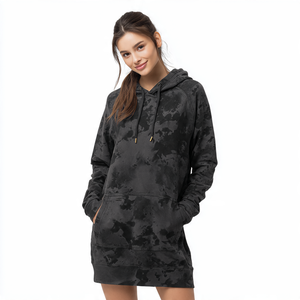Long Baggy Camo Hoodie Femmes Genou Longueur Acide Lavage Surdimensionné Hoodies Dames Goutte Épaule Lavé À Capuche Femmes - Product Image 2