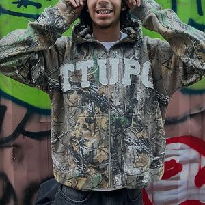 Vente en gros de pull à capuche camouflage imprimé numériquement de vrais arbres sweat à capuche avec fermeture éclair pour hommes sweat à capuche brodé cubique - Product Image 4