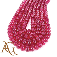 Perles rondes lisses en corindon rouge rubis en gros, provenance Chine, pour la fabrication de bijoux, cristal de quartz synthétique, brin de perles
