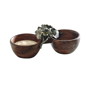 Vente en gros Bol décoratif en bois de manguier de haute qualité Vaisselle décorative en forme de feuille en métal poli pour mariage Saladier de service à la maison - Product Image 1