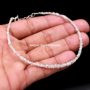 Bracelet de perles de diamants bruts blancs naturels non coupés, perles de diamants bruts certifiés, bijoux de diamants fins en argent Sterling 925 - Product Image 5