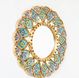 Espejo de Pared Redondo Decorativo Personalizado de 17.7 Pulgadas, Espejo Mandala Multicolor para Decoración de Pared, Estilo Veneciano Plateado - Product Image 6