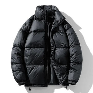 OEM personalizado de moda de nuevo diseño de invierno de tela de nylon con cremallera con capucha brillante burbuja abrigo de nylon poliéster abajo chaqueta acolchada de los hombres - Product Image 2