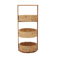 Étagère à 3 niveaux en jacinthe d'eau tressée, best-seller, avec cadre en bois et crochets vintage, pour rangement cuisine et salle de bain, Vietnam