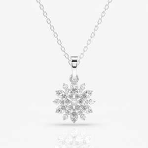 Pendentif en diamant rond cultivé en laboratoire, or 14 carats avec essence de pétale, cadeau tendance - Product Image 3
