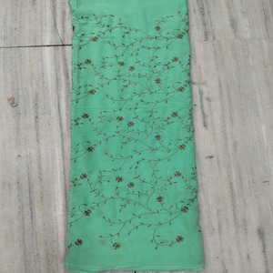 Colecciones Shubham, Saree Indio Auténtico de Calidad Superior, Color Verde Menta, con Bordado Floral y Diseño de Hojas, para Uso Diario - Product Image 2