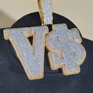 Pendentifs et breloques en diamant VVS, testés au diamant, plaqués or, style hip-hop, lettres personnalisées, bijoux fins pour hommes - Product Image 4