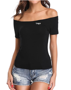 Womens Off Shoulder <b>Tops</b> <b>One</b> Shoulder Shirts Short Sleeves Sexy Slim Fit Tees Whole Sale Stock Lot Available From Bangladesh - Product Image 1