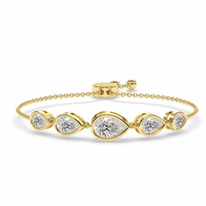Aligned Pear Five Stone Lab Grown Diamond Fashion Bracelet 2 Ct Tw F-G Color VS Clarity 5 Diamonds 14K <b>Solid</b> <b>Gold</b> Row Motion - Product Image 2