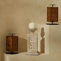 Porte-bougies rustiques en bois de manguier sculpté à la main, blancs, pour bougies piliers, décoration de maison pour les fêtes et les mariages, lot de 2