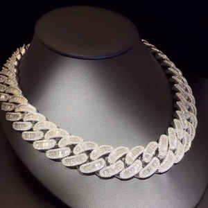 Hip Hop VVS Moissanite Baguette Diamond Iced Out Miami 14mm Chaîne à maillons cubains en argent sterling 925 - Product Image 6