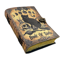 Livre de sorts vintage sorcière chat noir Grimoire 10x7 cahier en cuir véritable avec papier de plage pour dessin fait main Wiccan