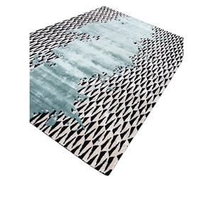 Tapis rectangulaires classiques en laine et viscose tuftés à la main Adrift Blue, technique Jacquard 10 mm pour la maison, le salon, le couloir - Tra-15188 - Product Image 2