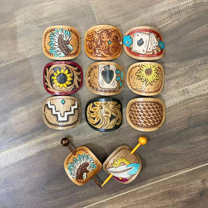 New American Western Style Genuine Leather Women <b>Barrette</b> <b>Hair</b> Clips Tooled Hand Painted High Quality Vintage <b>Hair</b> Stick - Product Image 3