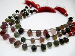 Tourmaline naturelle multi briolette perles à facettes en forme de goutte brin 8 pouces de long bijoux multicolores faisant des perles de meilleure qualité - Product Image 2