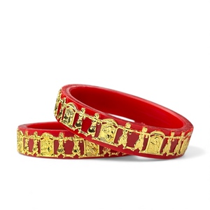 Wedding Couple Ethnic <b>Red</b> Acrylic Pearl Emerald Cut Bangle Set with Gold Figure Design Punjabi Bridal Wholesale Bulk for Women - Product Image 1