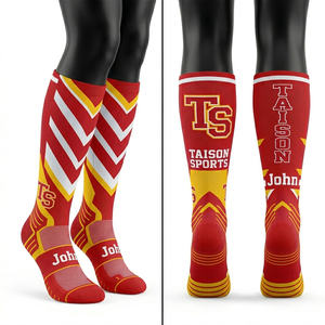 Premium Quality Stretchable Polyester Spandex Women Cheerleading <b>Socks</b> Blue <b>Yellow</b> Pattern Panels Custom Knitted Logo <b>men</b> <b>socks</b> - Product Image 3