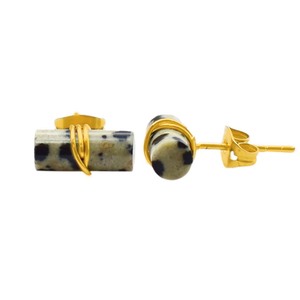 Pendientes de Tubo de Jaspe Dálmata, Joyería de Piedras Preciosas Envueltas en Alambre, Pendientes Minimalistas de Ónice con Piedra de Nacimiento - Product Image 4