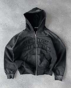 New Design <b>Top</b> Selling Winter Men Hoodies Low MOQ Wholesale <b>Distress</b> Patch Regular Fit 100% Cotton Zipper-Up Made in Pakistan - Product Image 1