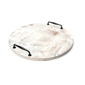 Bandeja de servicio de madera con asas de metal diseño atractivo aspecto de diseñador utensilios de cocina bandeja de servicio de madera decorativa para el hogar - Product Image 5