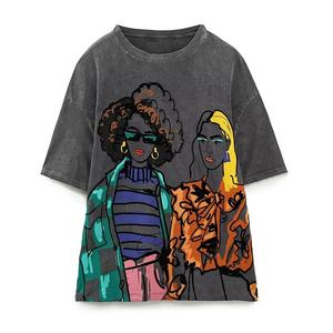 Comprar alta calidad Retro cuello redondo manga corta Top Girl gráfico camisetas para las mujeres - Product Image 1