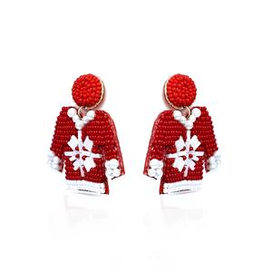 Boucles d'oreilles pendantes de Noël en perles de rocaille multicolores faites à la main, mode festive, cadeau de fête unisexe - Product Image 2