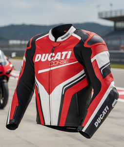 Blouson de moto en cuir rouge personnalisé Rucati, cuir de vache/kangourou, sur mesure, pour la conduite/la piste, chaqueta avec bosse, protections CE - Product Image 1