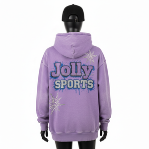 Sudadera con Capucha para Mujer, 330GSM, Resistente al Desgaste por el Sol, Felpa de Algodón Suave, Color Morado, con Logotipo Personalizado, Diseño de Pedrería, Corte Holgado - Product Image 2