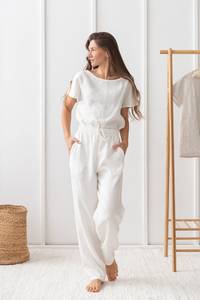 Traje de lino y algodón a la moda para mujer, novedad de verano 2024, Camisa sin mangas acolchada con hombros, pantalones, conjunto de dos piezas, ropa para mujer - Product Image 5