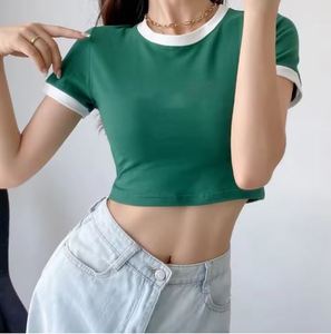 OEM Logo personnalisé Impression Broderie Femmes Contraste Reliure Manches Courtes Slim Fitted Ringer Tee Crop Top T-shirts - Product Image 5