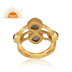 Offre spéciale Bague en argent sterling plaqué or 18 carats avec quartz fumé naturel Bague de déclaration personnalisée Fabricant de bijoux - Product Image 5